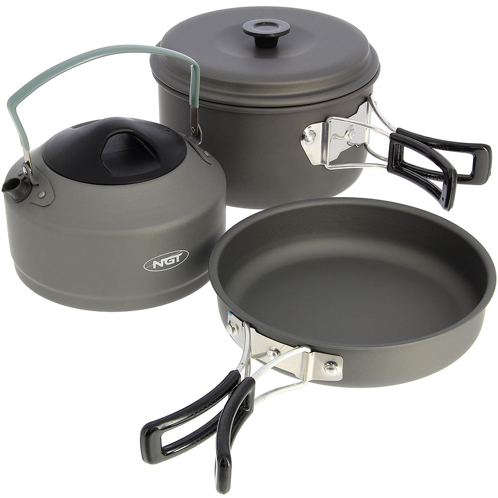 NGT 3pc Gun Metal Aluminium Kettle, Pot & Pan Set